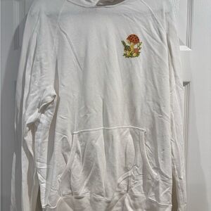 Hiro Clark White Hoodie with Mushroom Design Size Large